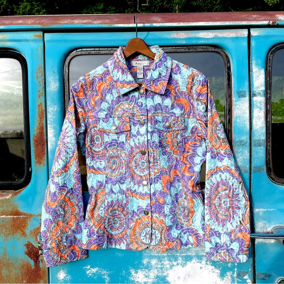 Analogy Quilted Paisley Jacket Colorful Retro Print Size Small - Picture 1 of 6